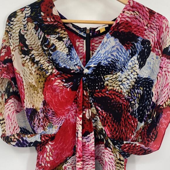 Anthropologie Leifsdottir Silk Mini Dress Abstract Print Dolman Sleeve V Neck 0 - Picture 4 of 9